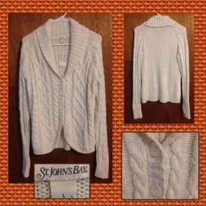Cream colored cable knit cardigan by St. John's Bay size Large
